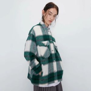 Zara Plaid Overshirt Green Wool blend XS